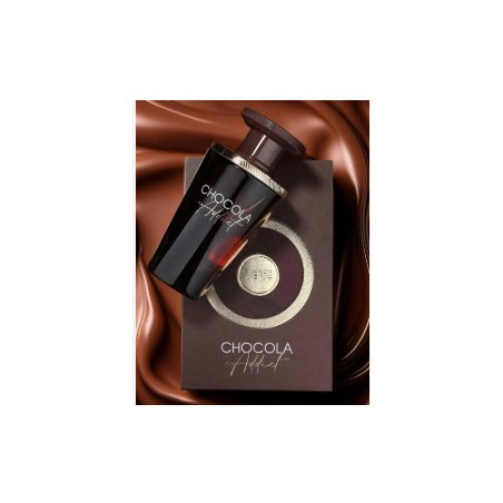 Chocola Addict EDP 100 ml — productweergave; volledige compositie; op een witte achtergrond; meest nabije kadrering