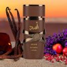 Lattafa Perfume Asad Bourbon EDP 100 ml — изображение товара; очень крупный план; на цветном фоне