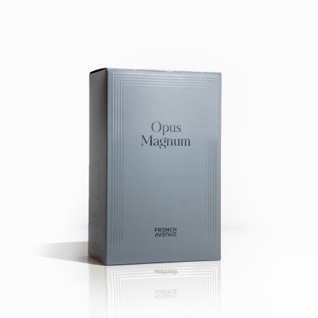 Fragrance World Opus Magnum Extrait de Parfum 100 ml — toote pakend; täiskompositsioon; valgel taustal
