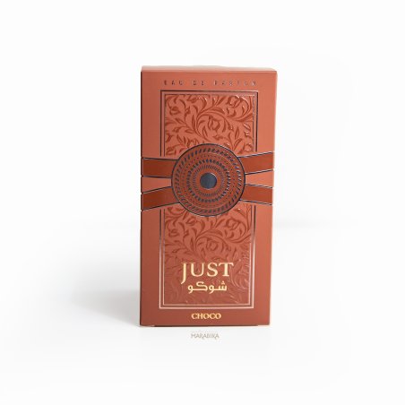Fragrance World Just Choco EDP 100 ml — упаковка товара; полная композиция; на белом фоне