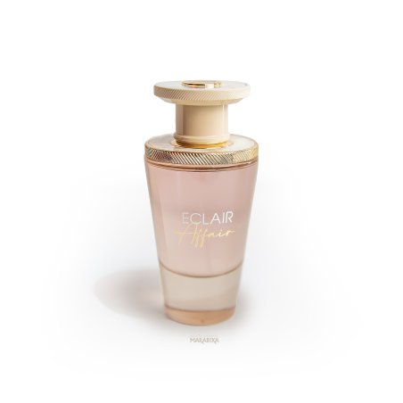 Fragrance World Eclair Affair EDP 100 ml — produkto vaizdas; visa kompozicija; baltame fone; plačiausias kadras