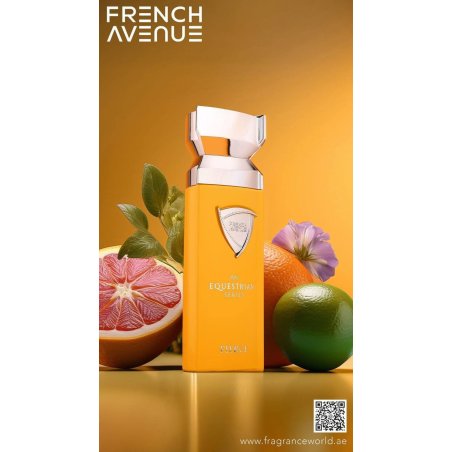 Fragrance World An Equestrian Series Pierce EDP 100 ml — producto y embalaje; primerísimo plano; sobre fondo blanco
