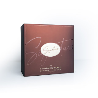 Fragrance World Signature Brown EDP 80 ml — toote pakend; täiskompositsioon; valgel taustal