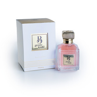 Fragrance World B Gentle Gold EDP 100 ml — toode ja pakend; täiskompositsioon; valgel taustal