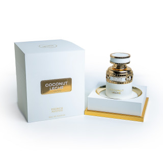 Fragrance World Coconut Leche EDP 80 ml — product en verpakking; close-up; op een witte achtergrond