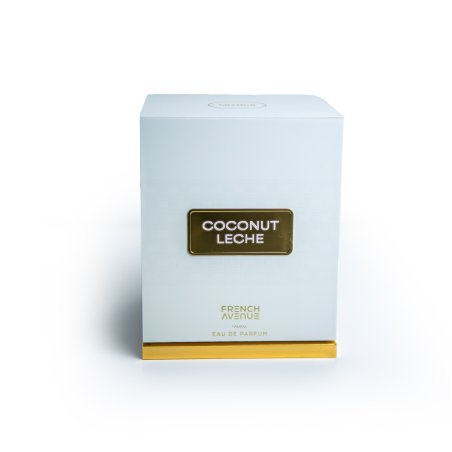 Fragrance World Coconut Leche EDP 80 ml — productverpakking; volledige compositie; op een witte achtergrond