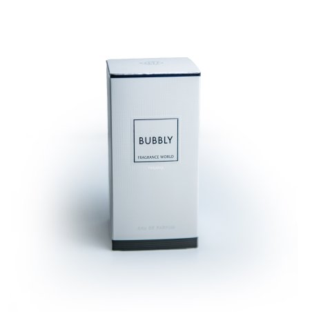 Fragrance World Bubbly EDP 100 ml — товар и упаковка; полная композиция; на белом фоне; самый широкий кадр