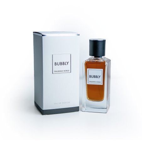 Fragrance World Bubbly EDP 100 ml — товар и упаковка; полная композиция; на белом фоне; самый близкий кадр