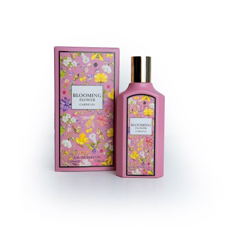 Fragrance World Blooming Flower Gardenia EDP 100 ml — toote vaade; täiskompositsioon; valgel taustal; lähim kadreering