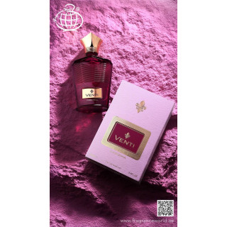 Fragrance World Venti Carisma EDP 100 ml — toode ja pakend; väga lähivõte; valgel taustal; kõige laiem kadreering