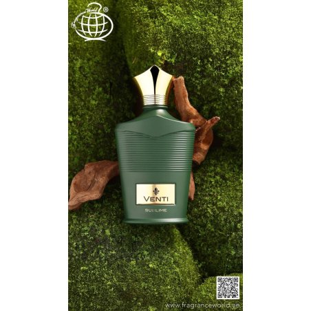 Fragrance World Venti Sublime EDP 100 ml — товар в стилизованной композиции; очень крупный план; на белом фоне