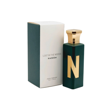 Naseem Lost In The Woods Aqua EDP 75 ml — produktförpackning; fullständig komposition; på vit bakgrund