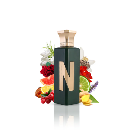 Naseem Lost In The Woods Aqua EDP 75 ml — produktvy; fullständig komposition; på vit bakgrund; tätaste bildutsnitt