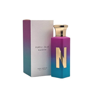 Naseem Purple Blue Aqua EDP 75 ml — товар и упаковка; полная композиция; на белом фоне