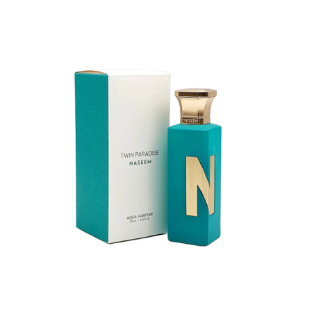 Naseem Twin Paradise Aqua EDP 75 ml — упаковка товара; полная композиция; на белом фоне
