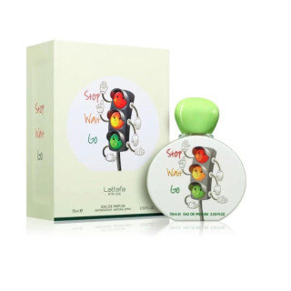 Lattafa Perfume Pride Stop Wait Go EDP 75 ml — упаковка товара; полная композиция; на белом фоне