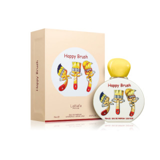 Lattafa Perfume Pride Happy Brush EDP 75 ml — toote pakend; täiskompositsioon; valgel taustal
