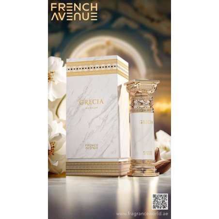 Fragrance World Grecia EDP 100 ml — toote vaade; lähivaade; valgel taustal; keskmine kadreering