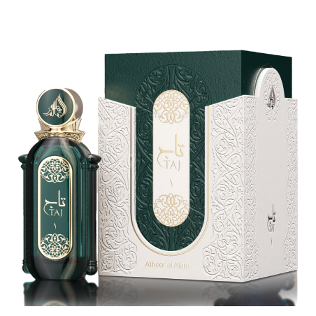 Fragrance World Taj 1 Athoor Al Alam EDP 90 ml — изображение товара; очень крупный план; на светлом фоне