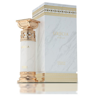 Fragrance World Grecia EDP 100 ml — toote vaade; väga lähivõte; heledal taustal