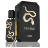 Fragrance World Veneno EDP 100 ml — продукт и опаковка; много близък план; на светъл фон