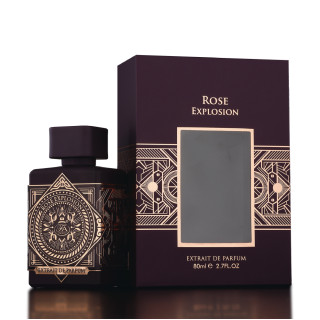 Fragrance World Rose Explosion Extrait de Parfum 80 ml — toote pakend; väga lähivõte; valgel taustal; kõige laiem kadreering
