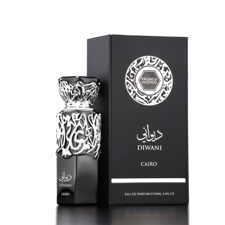 Fragrance World Diwani Cairo EDP 100 ml — produkto pakuotė; stambus planas; šviesiame fone