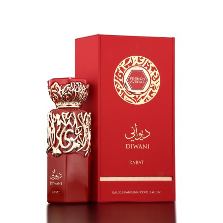 Fragrance World Diwani Rabat EDP 100 ml — упаковка товара; крупный план; на белом фоне; самый близкий кадр