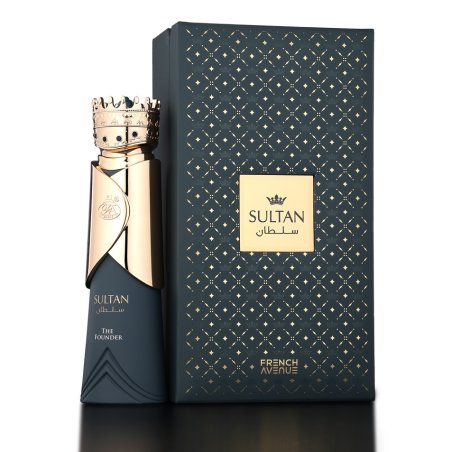 Fragrance World Sultan The Founder EDP 80 ml — toote pakend; lähivaade; valgel taustal; lähim kadreering