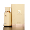 Fragrance World Meringue EDP 100 ml — product en verpakking; zeer nabije close-up; op een donkere achtergrond