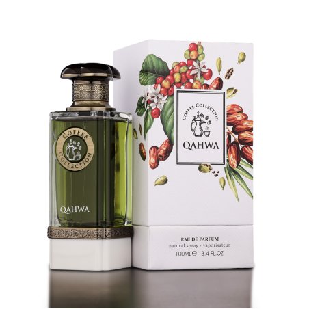 Fragrance World Qahwa EDP 100 ml — produkt a balení; detail; na bílém pozadí