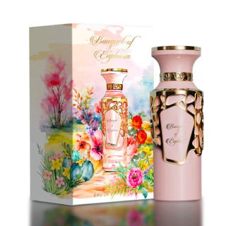 Fragrance World Bouquet of Euphoria EDP 100 ml — toote vaade; väga lähivõte; tumedal taustal