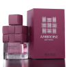 Fragrance World Ambroise Pour Femme EDP 100 ml — product en verpakking; zeer nabije close-up; op een donkere achtergrond