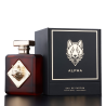 Fragrance World Alpha EDP 100 ml — товар и упаковка; крупный план; на тёмном фоне