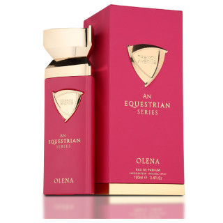 Fragrance World An Equestrian Series Olena EDP 100 ml — embalaje del producto; primerísimo plano; sobre fondo claro
