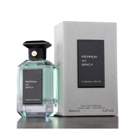 Fragrance World Pepper so Spicy EDP 100 ml — товар и упаковка; крупный план; на белом фоне