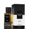 Fragrance World Saffron Elixir EDP 100 ml — product en verpakking; close-up; op een witte achtergrond; meest nabije kadrering