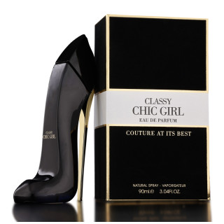 Fragrance World Classy Chic Girl EDP 90 ml — toote vaade; väga lähivõte; valgel taustal