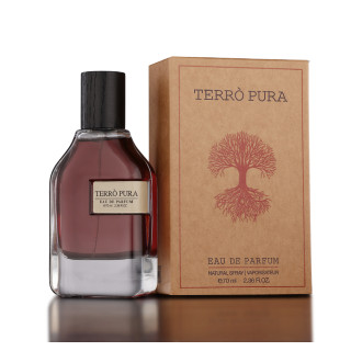 Fragrance World Terro Pura EDP 70 ml — produkt i opakowanie; bardzo bliskie ujęcie; na jasnym tle