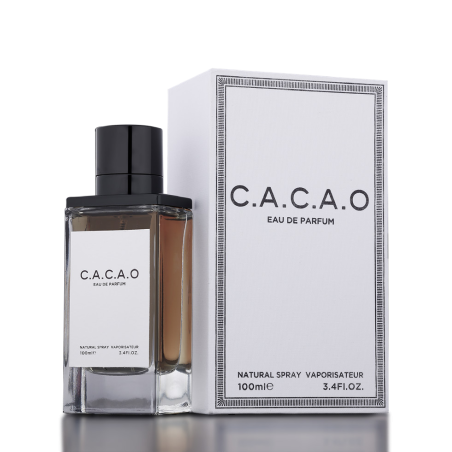 Fragrance World C.A.C.A.O EDP 100 ml — изображение товара; очень крупный план; на тёмном фоне
