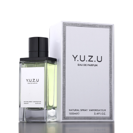 Fragrance World Y.U.Z.U EDP 100 ml — изображение товара; очень крупный план; на тёмном фоне