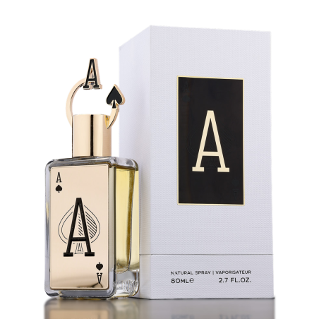 Fragrance World Ace EDP 80 ml — toote vaade; väga lähivõte; tumedal taustal; lähim kadreering
