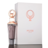Fragrance World Muse Parfum EDP 100 ml — product en verpakking; zeer nabije close-up; op een lichte achtergrond
