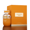 Fragrance World Tropical Kiss EDP 80 ml — продукт и опаковка; много близък план; на тъмен фон