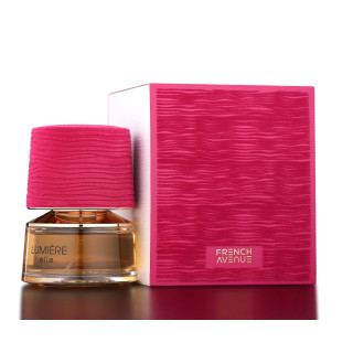 Fragrance World Lumiere Elle EDP 100 ml — товар и упаковка; очень крупный план; на белом фоне