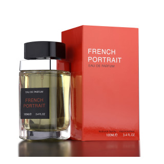 Fragrance World French Portrait EDP 100 ml — toode ja pakend; lähivaade; valgel taustal; lähim kadreering