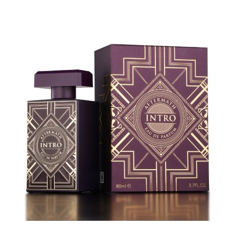 Fragrance World Intro Aftermath EDP 80 ml — productverpakking; zeer nabije close-up; op een witte achtergrond