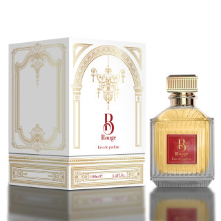 Fragrance World B Rouge EDP 100 ml — toote vaade; väga lähivõte; tumedal taustal