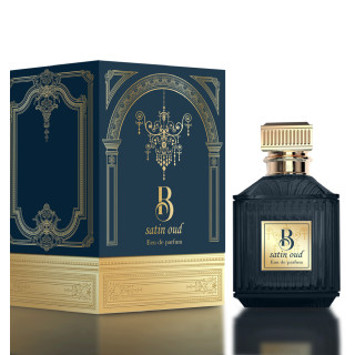 Fragrance World B Satin Oud EDP 100 ml — produkto vaizdas; stambus planas; šviesiame fone