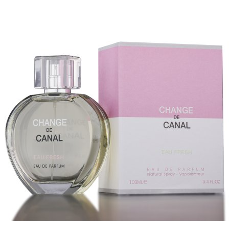 Fragrance World Change de Canal eau Fresh EDP 100 ml — toote pakend; väga lähivõte; valgel taustal